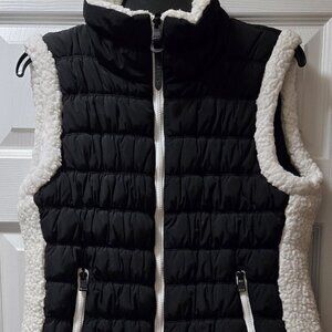 Women's Calvin Klein Performance Black Puffer Quilted Vest Sherpa Faux Fur.